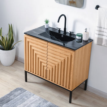 Rowan Geometric Modern Transitional 2-Shelf Bath Vanity Cabinet Only (Sink Basin Not Included)